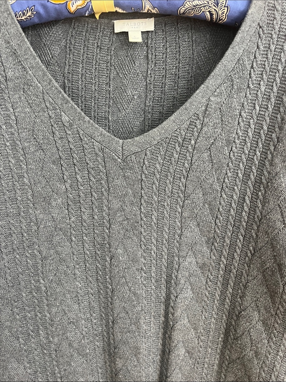 Talbots ladies Gray V-Neck Cable Knit Sweater. 100% cotton great for the fall.